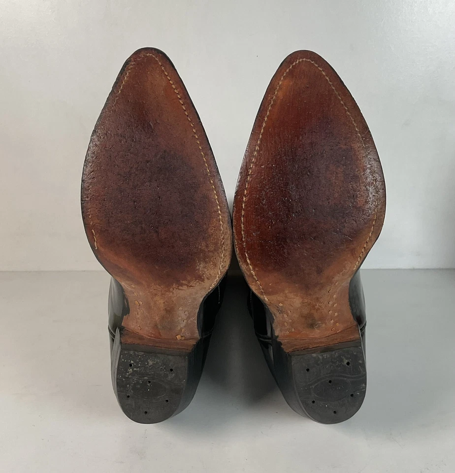 Vintage Nocona Patent Leather Cowboy Boots 9 D Glossy Old Black Label - Image 3 of 4