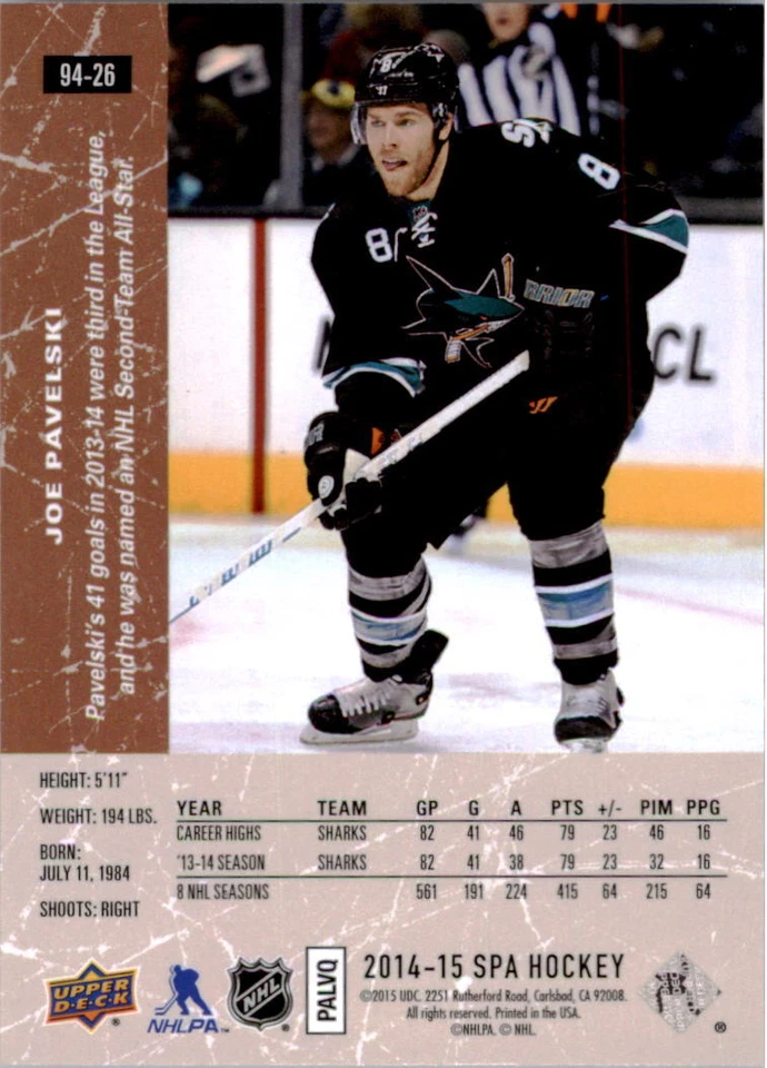 2014-15 SP Authentic '94-95 SP Retro #26 Joe Pavelski - NM-MT - Image 2 of 2