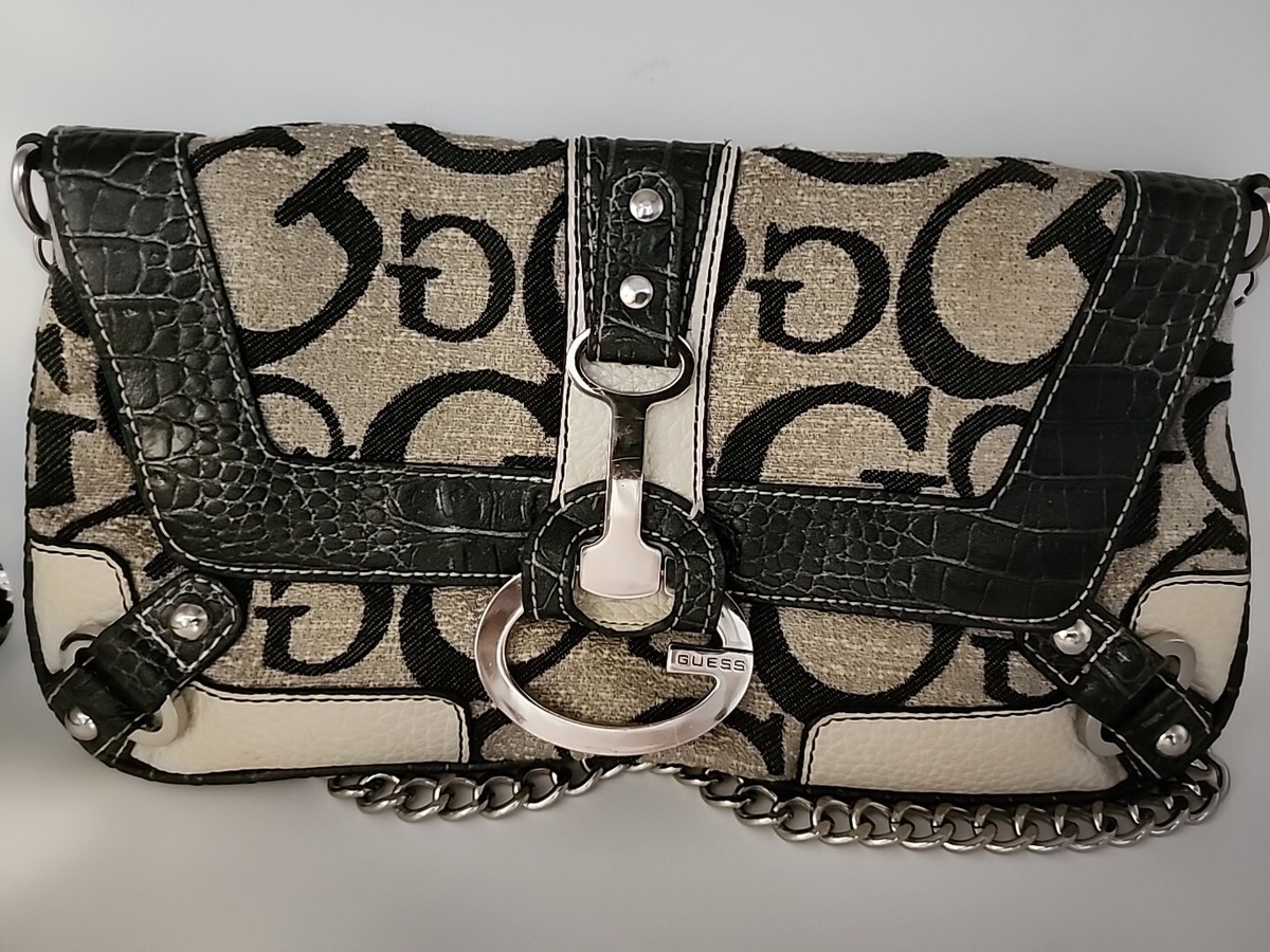 ✨極美品✨ ゲス GUESS Y2K ハンドバッグ 希少 金具 Guess Black Beige Mini Shoulder Purse Bag Glam Rock Studded