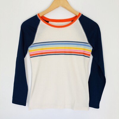 Girls Arizona Long Sleeve Retro Striped Ivory Blue Shirts Top Size M