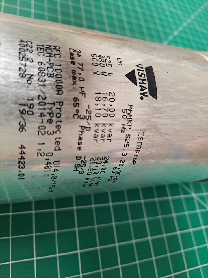 Power Factor Correction Capacitor,3Phase IP20 Oil Filled12.5KVAR@415VAC,3 x 77uF - image 4 of 4