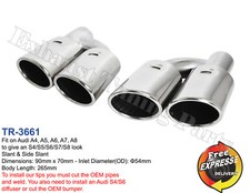 Exhaust tips tailpipes trims Audi A4 A5 A6 A7 A8 to give an S4 S5 S6 S7 S8 Style