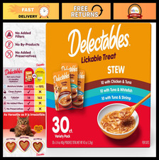 Lickable Cat Treats Variety Pack - Grain-Free Stew Food Topper, 30 Pouches, Hydr