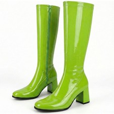 Women's Go Go Knee High Patent Boots 60s 70s Retro Fancy Dress Party UK 3-12