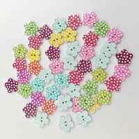 200Pcs Bunte HolzknöPfe Gepunktete Pflaume Geformte KnöPfe 2 LöCher Zum NäHen