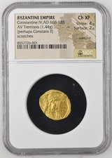 Byzantine Empire Constantine IV Gold Tremissis NGC CH XF AD 668-685