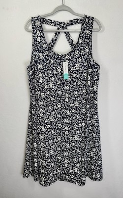 Fortune + Ivy Fae Knit Dress Womens 3X Navy Blue Floral Back Detail Sleeveless