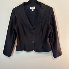 Talbots Women Vtg Silk Blazer Designer Buttons Black Size 10 Event Old Money