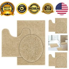 Soft Chenille Bathroom Rugs Set of 3 Non Slip Absorbent Bath Mat