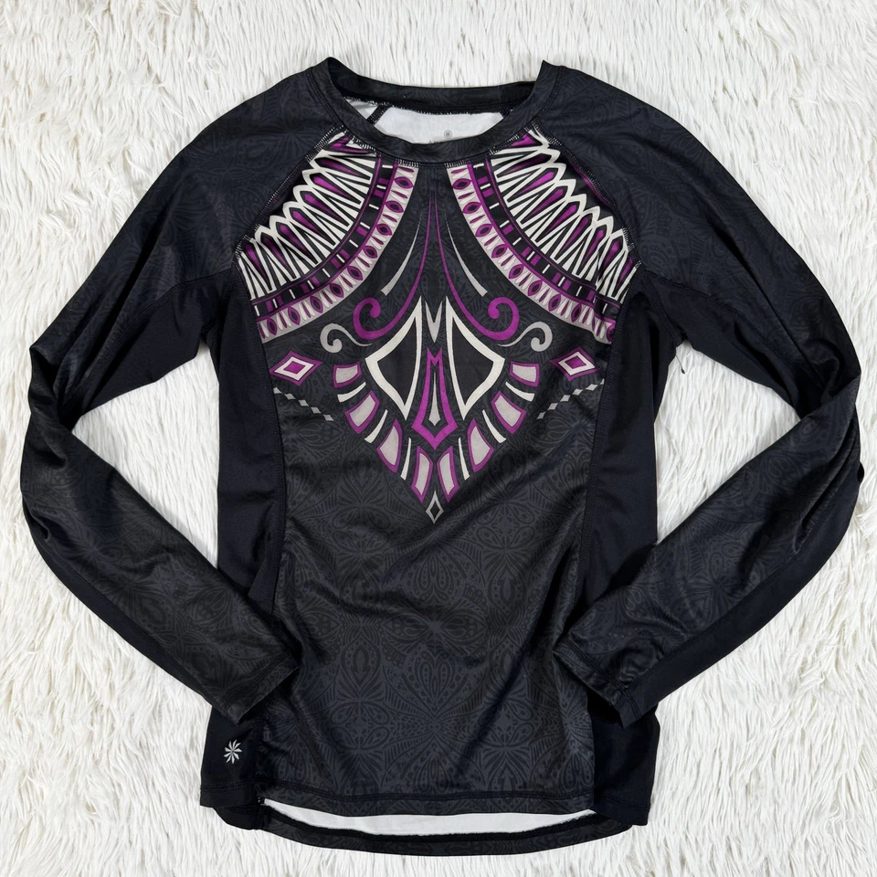 Prendas deportivas Athleta negras con estampado geométrico manga larga cuello redondo para mujer pequeñas Foto 3 de 4