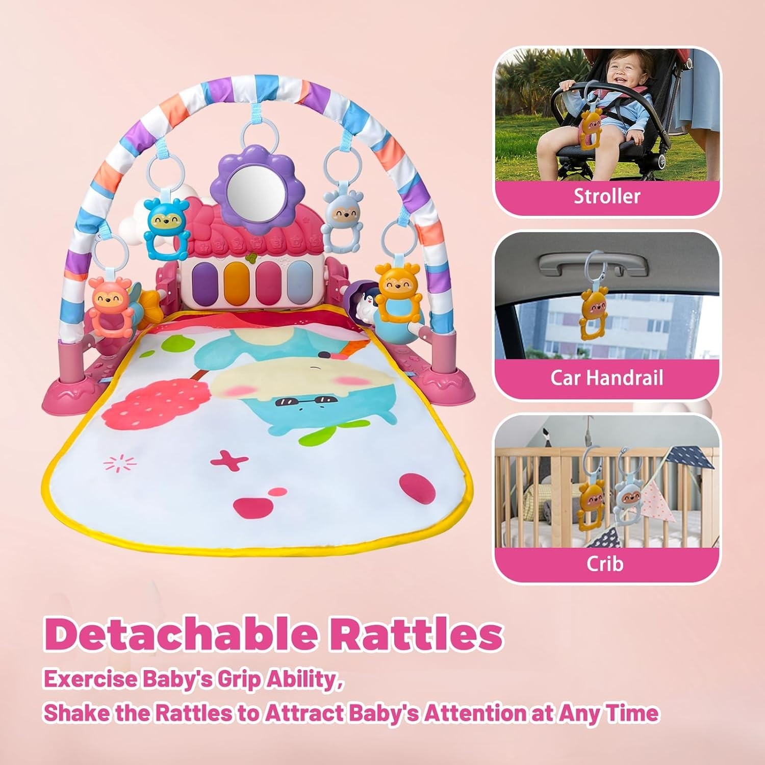 Baby Playmat Kick & Play Piano Gym with Musical and Sensory Toys for Newborn to