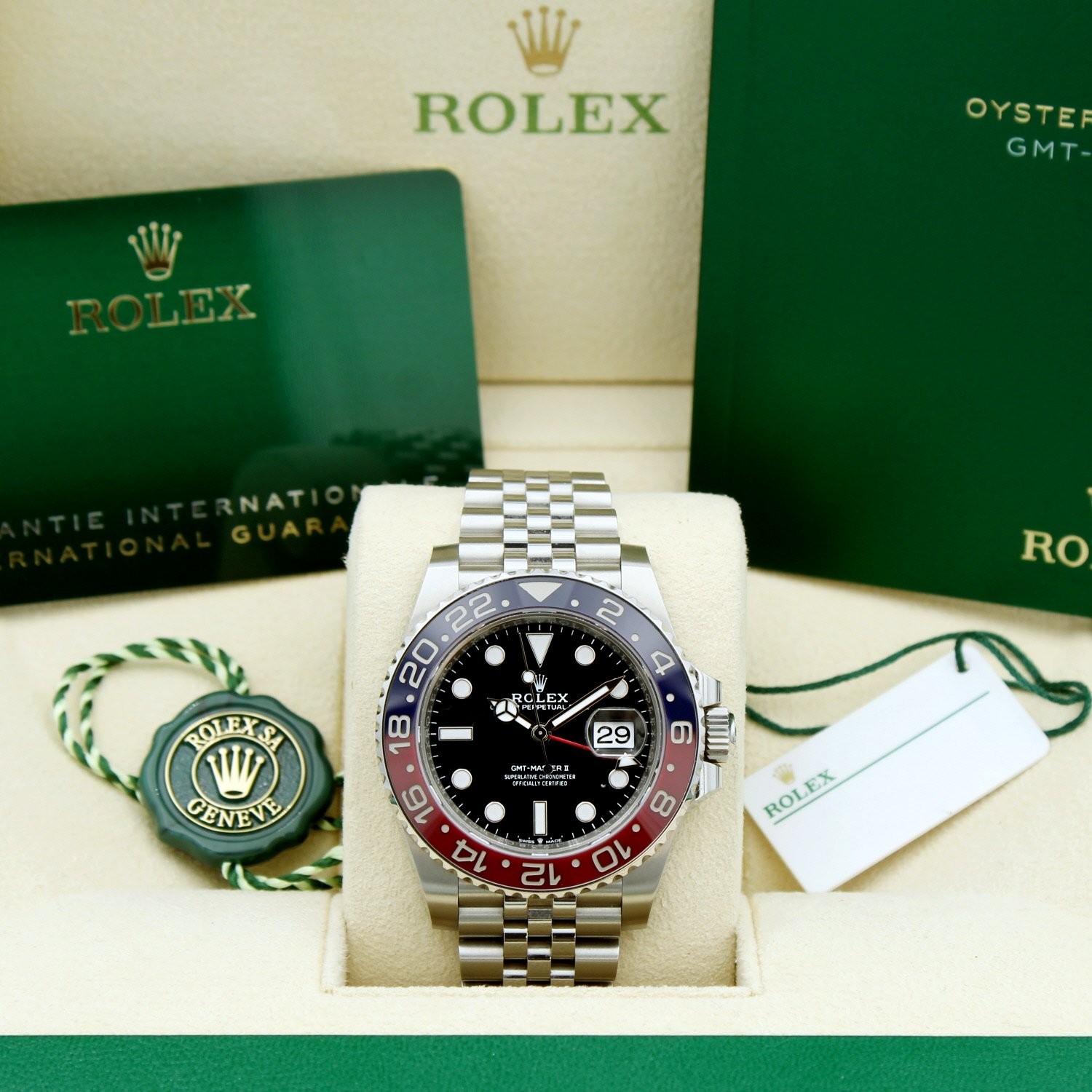 Rolex GMT Master II Pepsi 126710BLRO 40 mm Black Dial Jubilee 2024 Box & Papers
