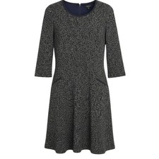 Talbots Womens Dark Blue White Speckled 3/4 Sleeve A-Line Dress Size 8