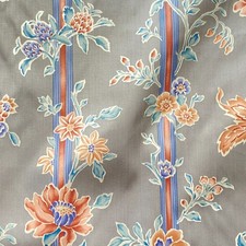 BTY Vintage Floral Stripe Decor Fabric Gray Polished Cotton Upholstery