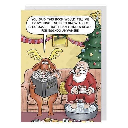 Funny Christmas Card Santa Rudolph Eggnog Recipe Bible - Humorous Xmas Card