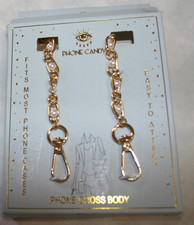 Phone Crossbody Chain Holder Universal Attachment Gold tone metal Faux Pearls NI