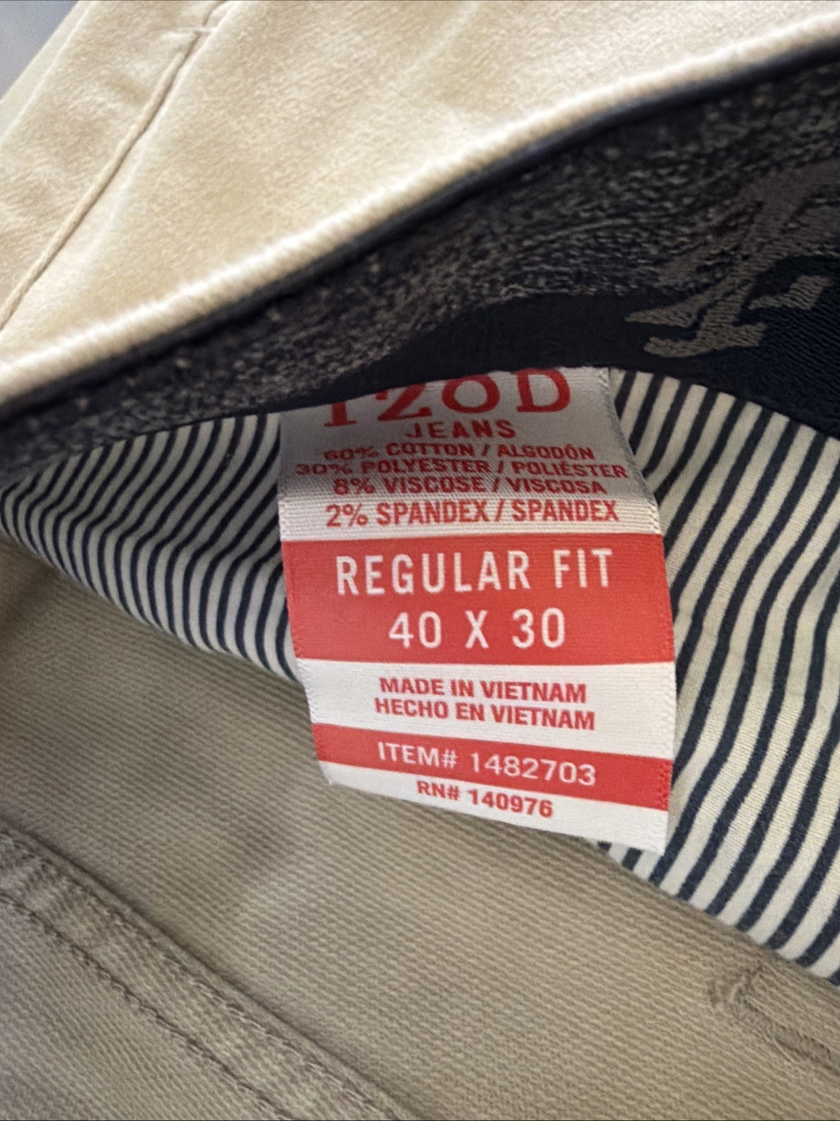 IZOD Men’s Regular Fit Straight Leg Jeans 40x30 Beige Khaki Stretch 1482703 image 6
