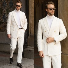 Business Men Suit Regular Fit Corduory Wedding Formal Double Breasted Peak Lapel