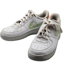 Nike Air Force 1 Shoes Youth Size 5.5Y White Green Swoosh Leather Low Sneakers