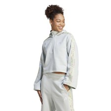 Adidas Womens Gray Floral Graphic 3 Stripes Fleece Hoodie Half Zip Size L NWT