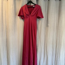 Ieena for Mac Duggal Satin V-Neck Ruffle Sleeve Gown Berry Pink Size 0 26451i