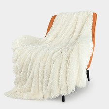Extra Soft Fuzzy Faux Fur Throw Blanket 50"x60", Reversible Lightweight Fluff...