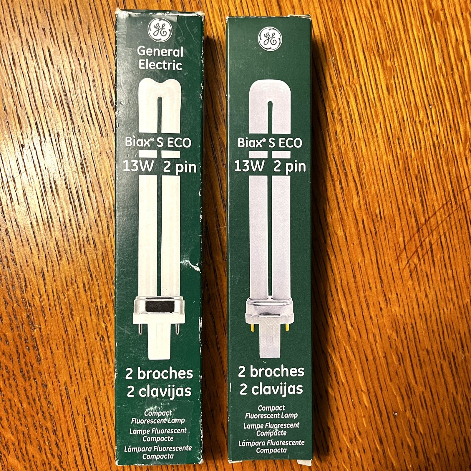 Lot of 2 General Electric Biax S ECO 13W 2 Pin Compact Flore