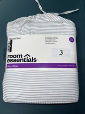 Twin/Twin XL Sheet Set New 3-Pc Set White Gray Stripe Microfiber -Room Essential
