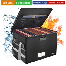 File Box with Lock,Fireproof Document Box with Zipper Pockets,Collapsible Fil...