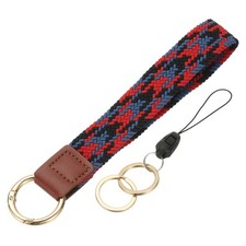 Keychain Wristlet, Cute Keychain Woven Wrist Lanyard, Black/Blue/Red