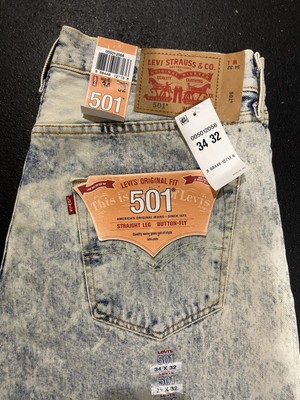 NWT Levi 501 Button Front Light Wash Distressed Straight Leg Denim Jeans 90 s 
