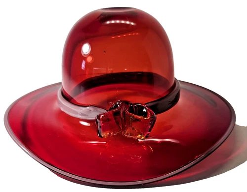 VTG Fenton Amberina Ruby Red Glass Bonnet Ladies Hat w Bow USA Glows