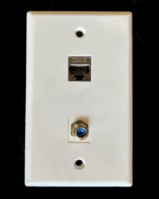 CAT8 Shielded RJ45 Ethernet + F-type 3G Coax 2-Port Keystone Network Wall Plate