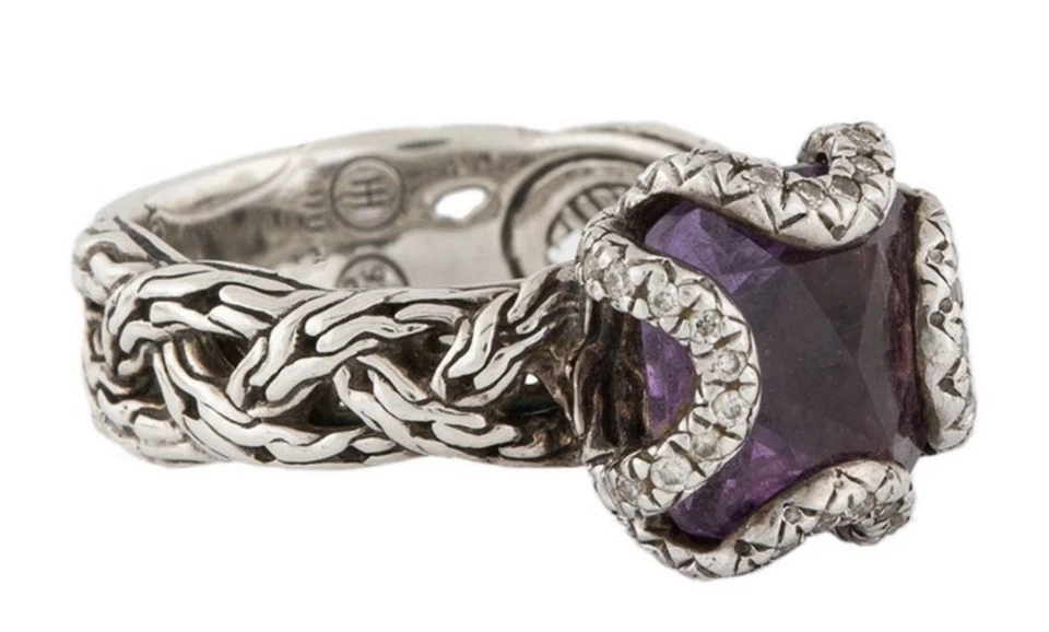 Anillo tejido con cable de amatista John Hardy tamaño 6 con detalles de diamante ¡Hermoso! Foto 2 de 4