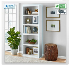 Framed 5-Shelf Bookcase Adjustable Shelves White Storage Cabinet