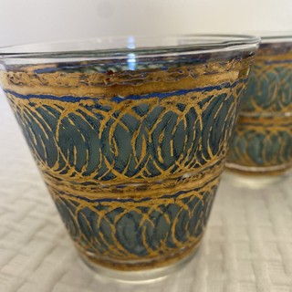 7 VTG Georges Briard Signed Green/Teal Rocks Glasses MCM Barware 22K