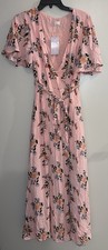 NWT AZALOSIE Sz L Maxi High-low Vneck Flutter Sleeves Wrap Coral floral Dress