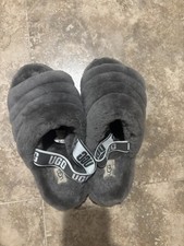 UGG Women s Gray Fur Slide Slippers Open Toe Slip-On Logo Size 9