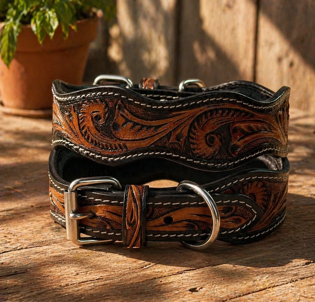 Western Leather Handmade Pet Dog Collar Heavy Duty Hand Tooled Adjustable
Opens in a new window or t