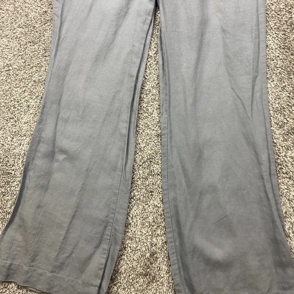 Kenar Pantalones Mujer Pierna Ancha Lino Gris Lagenlook Pull On Fluido 29X31.5 Foto 3 de 4