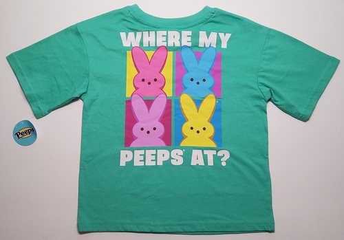 Peeps Kids Size 4/5 Green T-Shirt WHERE MY PEEPS AT? With Peeps Bunny