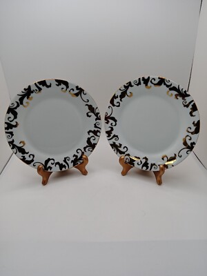 Ciroa Luxe Gold Metallic Accent Porcelain SALAD PLATES 1/2