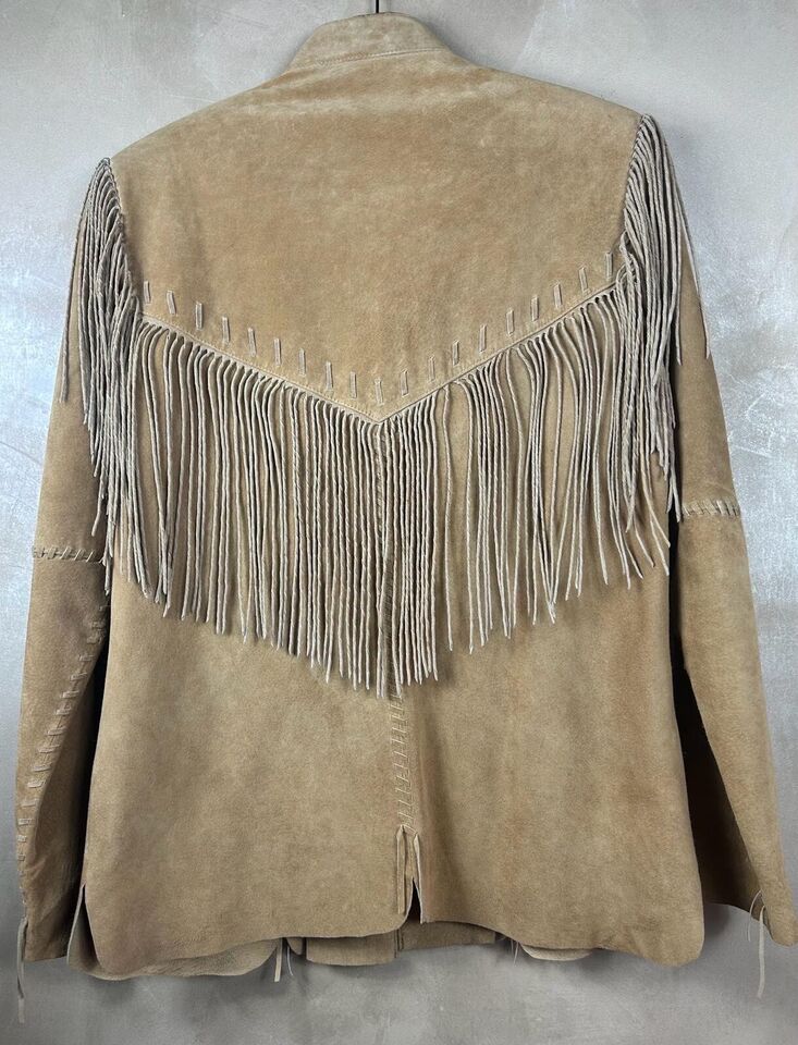 Women's Scully Tan Leather Jacket w/ Fringe- Size Med Satin Lined ...