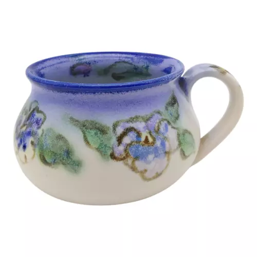 Clouds Folsom Pottery Tea Coffee Mug - 14oz Large vtg 1990s Blue Purple Flowers