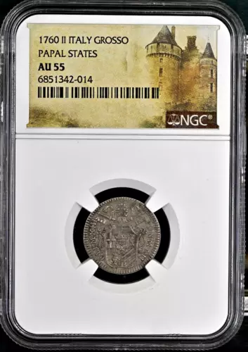 1760-II Pope Clement XIII Silver Grosso ITALY Papal States NGC AU 55
