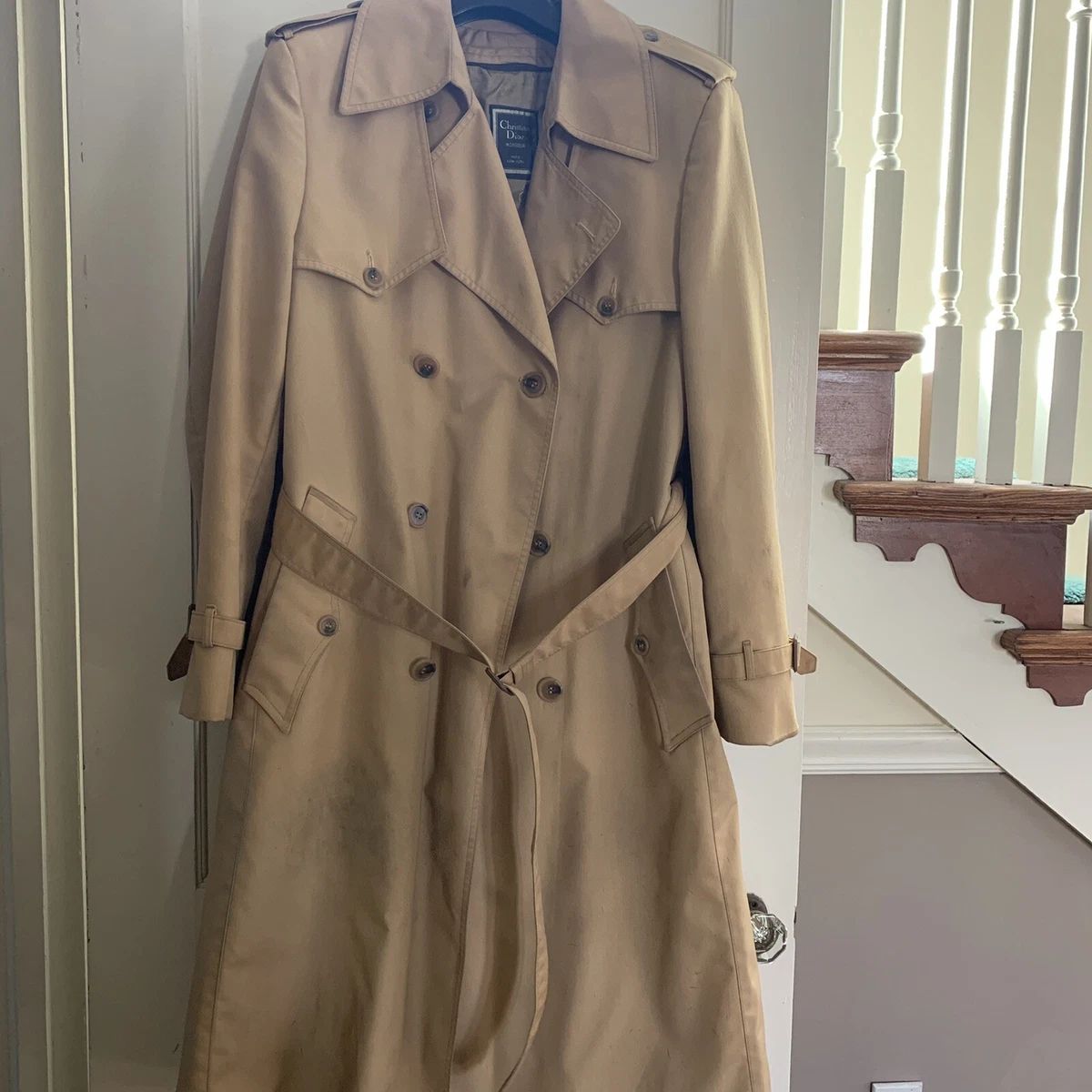 Vintage 1980 Christian Dior Wool Rain Coat Belted Trench Coat 40R