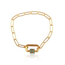Paperclip Chain Arizona Turquoise 18K Gold Plated Bracelet With Scru Clasp