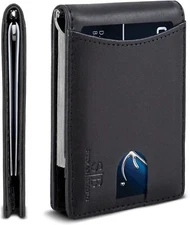 SERMAN BRANDS RFID Blocking Slim Bifold Genuine Leather Charcoal Black 1.S 