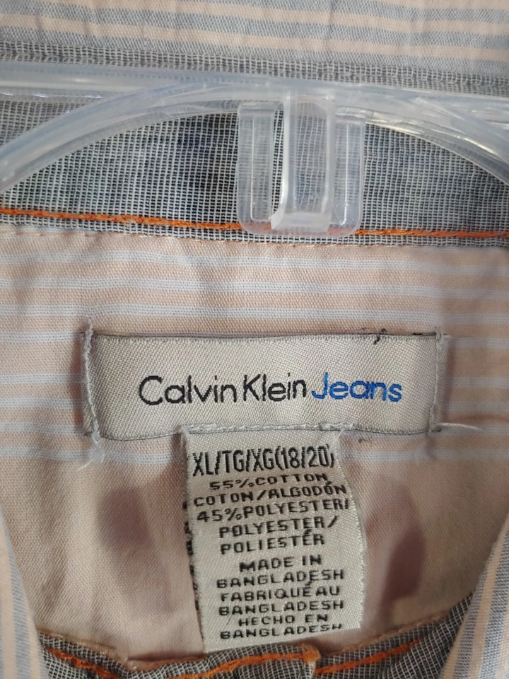Camisa Calvin Klein XL 18-20 Niños Manga Corta Abotonada Rayas Foto 3 de 4