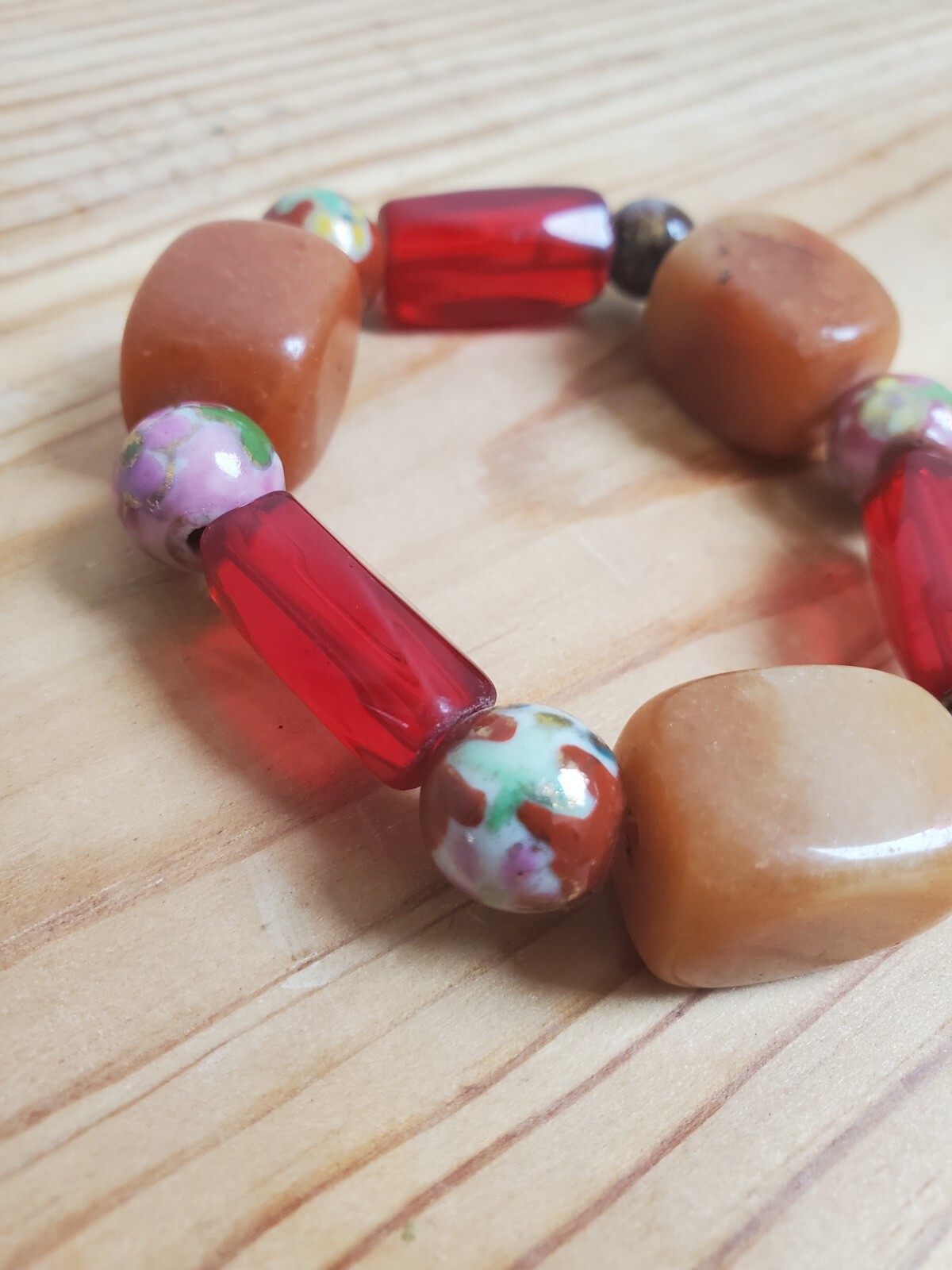 Handmade Bracelet Multicolor Stone Beads Chunky  Boho Art to Wear Stretch OSFM